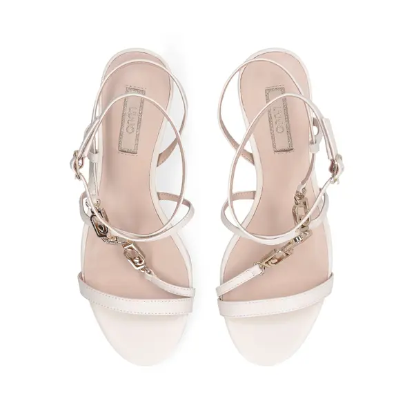Leather Kitten Heels Sandals with Gold-Tone Chain Accents 1 Image