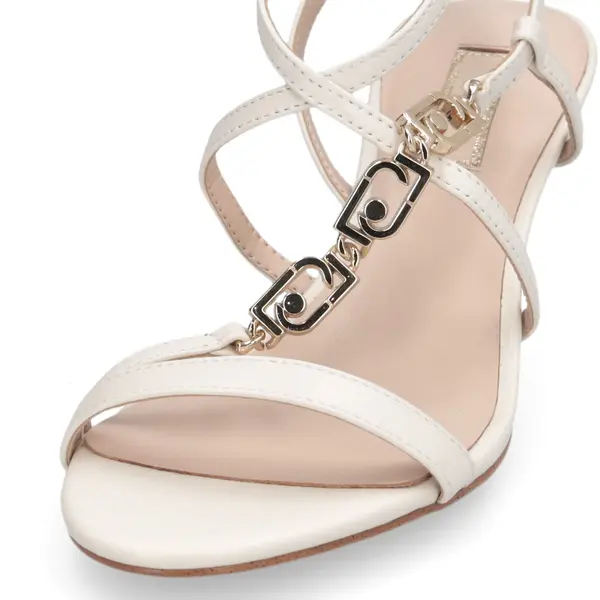 Leather Kitten Heels Sandals with Gold-Tone Chain Accents 3 Image