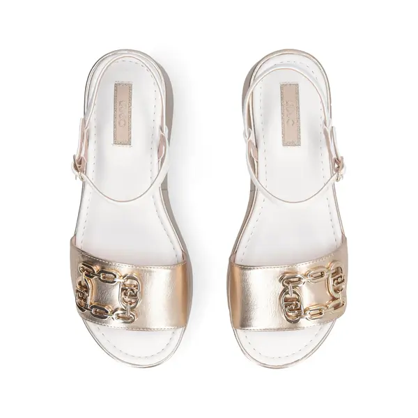 Metallic Gold Platform Sandals with Chain Detail 2 Image