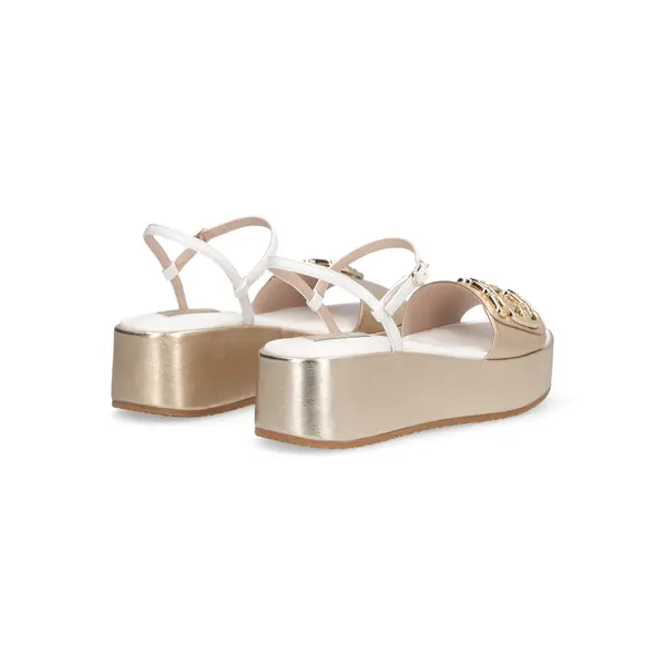 Metallic Gold Platform Sandals with Chain Detail 3 Image