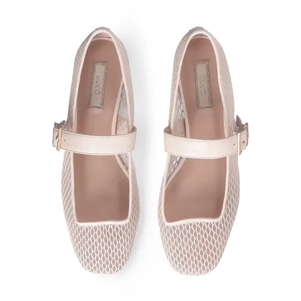 Mesh Mary Jane Ballet Flat with Adjustable Buckle Strap and Logo Detail 1 Image