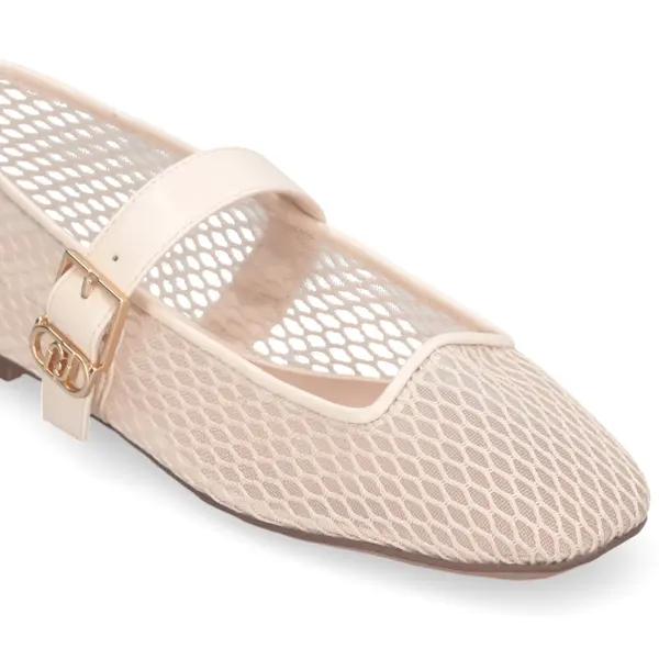 Mesh Mary Jane Ballet Flat with Adjustable Buckle Strap and Logo Detail 2 Image