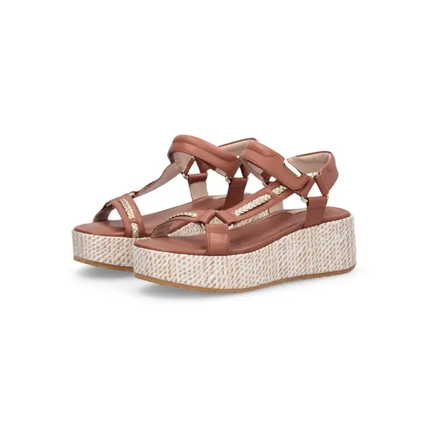 Leather Platform Sandals with Woven Espadrille Sole 2 Image