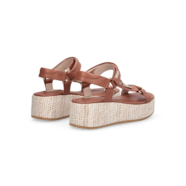 Leather Platform Sandals with Woven Espadrille Sole 3 Image