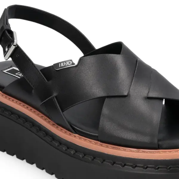 Criss-Cross Leather Platform Sandals with Lug Sole 1 Image