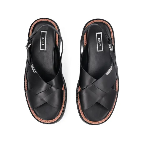 Criss-Cross Leather Platform Sandals with Lug Sole 2 Image