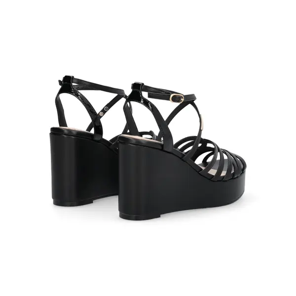 Strappy Wedge Leather Sandals with Patent Accents 2 Image