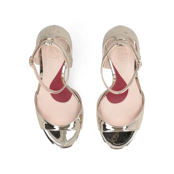 Metallic Gold Ankle-Strap Stiletto Sandals 2 Image