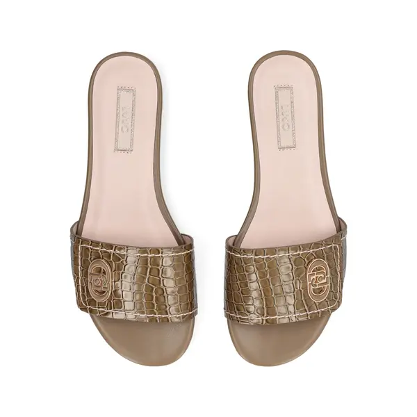 Croc-Embossed Leather Slide with Gold Hardware 1 Image