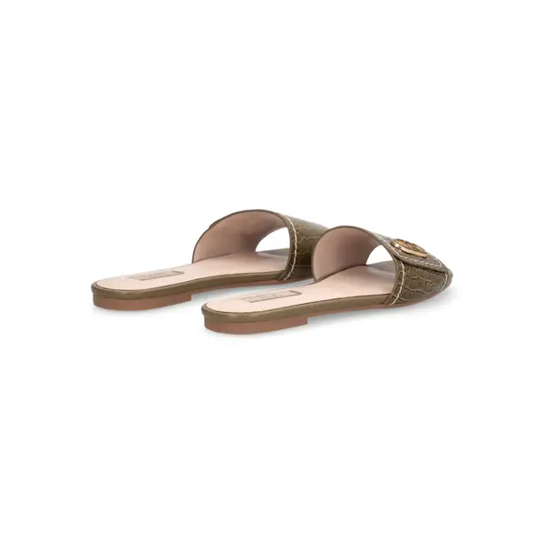 Croc-Embossed Leather Slide with Gold Hardware 2 Image