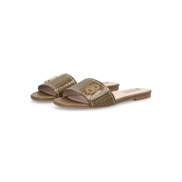 Croc-Embossed Leather Slide with Gold Hardware 3 Image