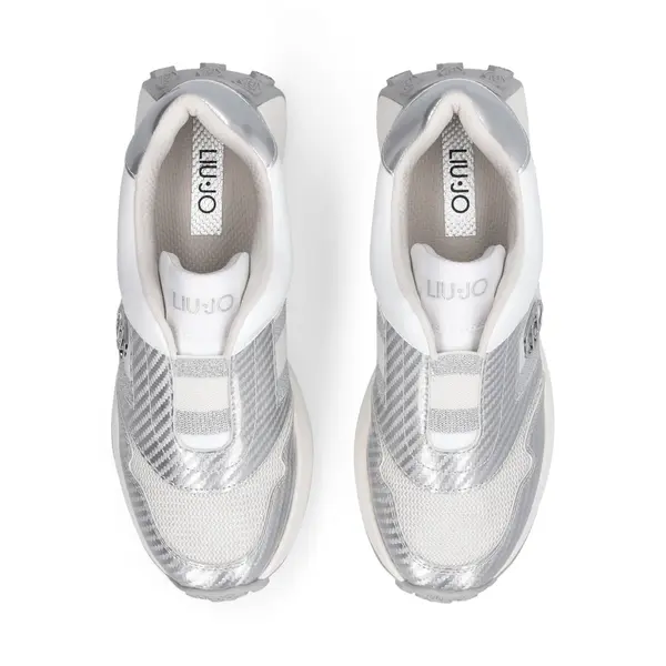 Silver Metallic Mesh Sneakers with Signature Logo and Reflective Details 2 Image