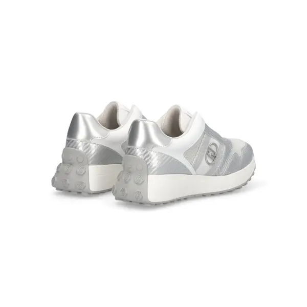 Silver Metallic Mesh Sneakers with Signature Logo and Reflective Details 3 Image