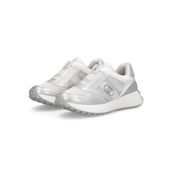 Silver Metallic Mesh Sneakers with Signature Logo and Reflective Details 4 Image
