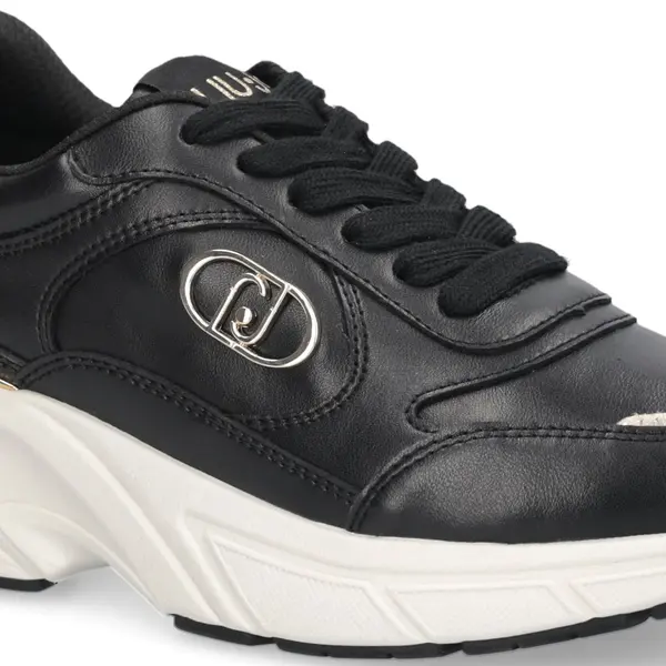 Leather Sneakers with Gold Heel Tab and Metallic Logo Detail 1 Image