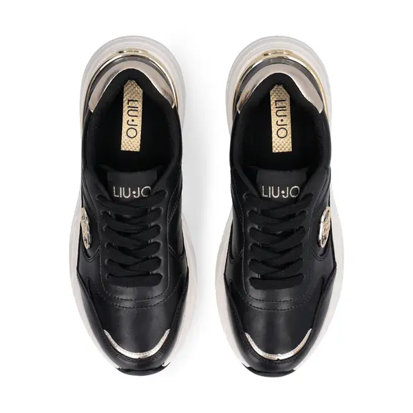 Leather Sneakers with Gold Heel Tab and Metallic Logo Detail 2 Image