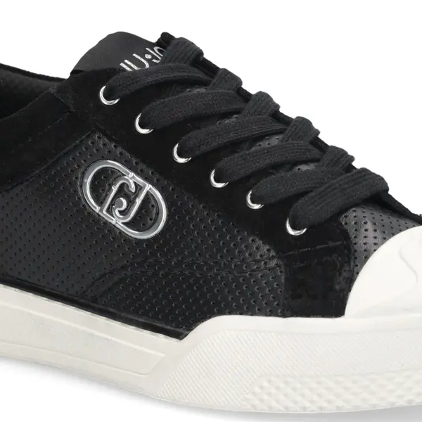 Perforated Leather Sneakers with Suede Overlays and Silver Logo 1 Image