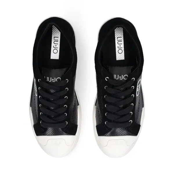 Perforated Leather Sneakers with Suede Overlays and Silver Logo 2 Image