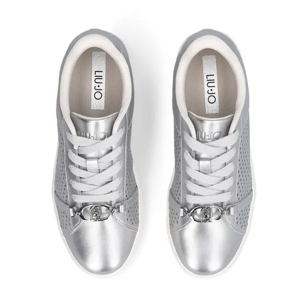 Metallic Perforated Lace-Up Sneakers 1 Image
