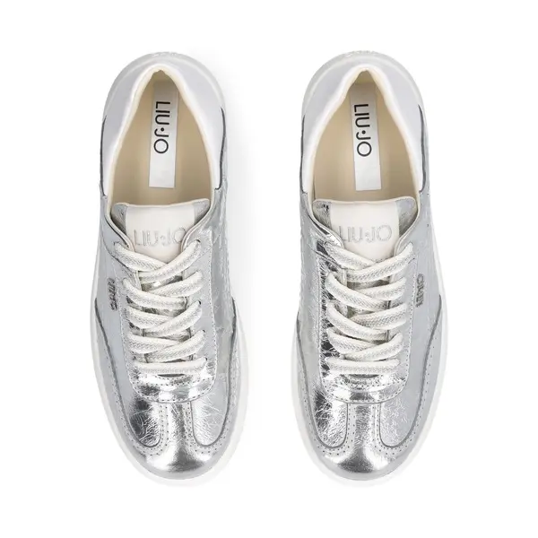Crinkled Leather-Effect Lace-Up Sneakers 2 Image