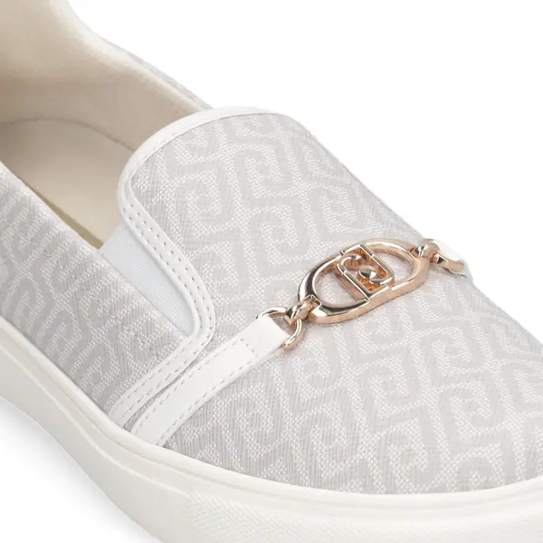 Monogram Canvas Slip-On Shoes with Sky Blue Heel and Gold Chain Hardware 1 Image