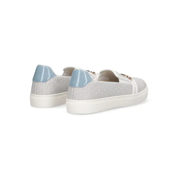 Monogram Canvas Slip-On Shoes with Sky Blue Heel and Gold Chain Hardware 3 Image