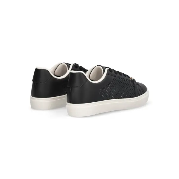 Perforated Leather Low-Top Sneakers with Gold Hardware and Contrast White Sole 3 Image