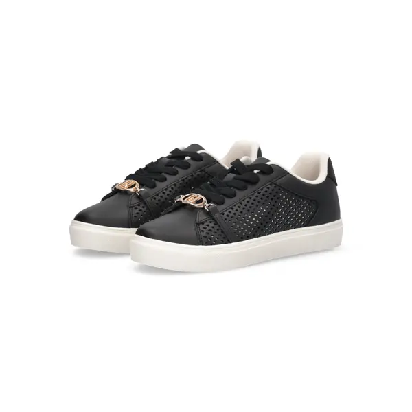 Perforated Leather Low-Top Sneakers with Gold Hardware and Contrast White Sole 4 Image