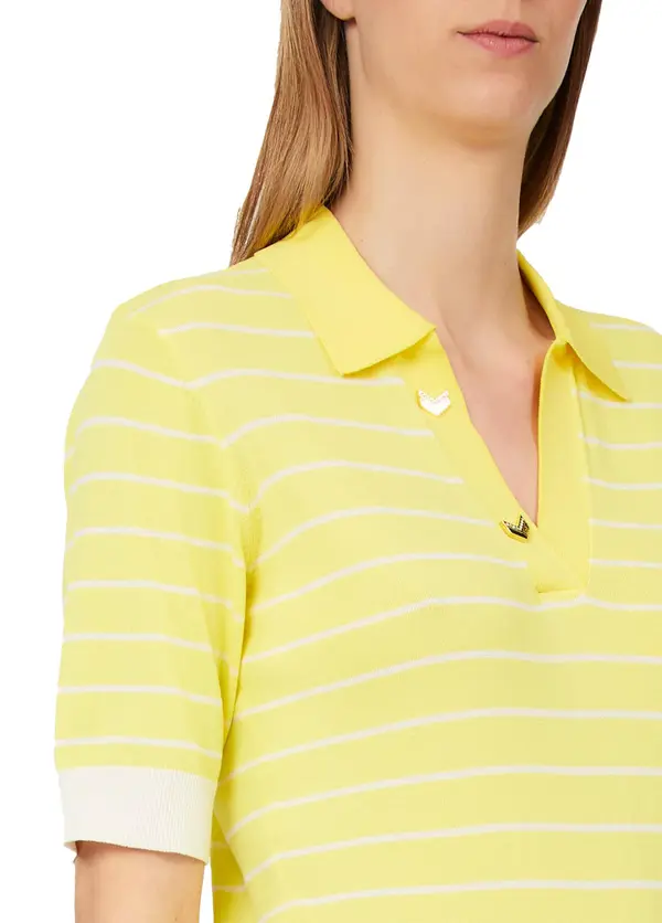 Striped Knit Short Sleeve Polo T-Shirt  3 Image