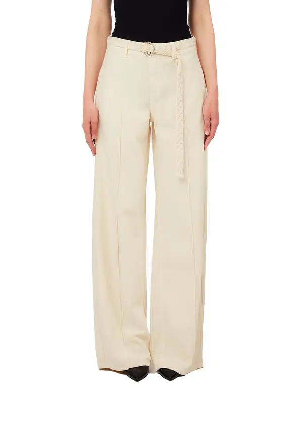 High Waist Flared Denim Trousers With Braided Belt 2 Image