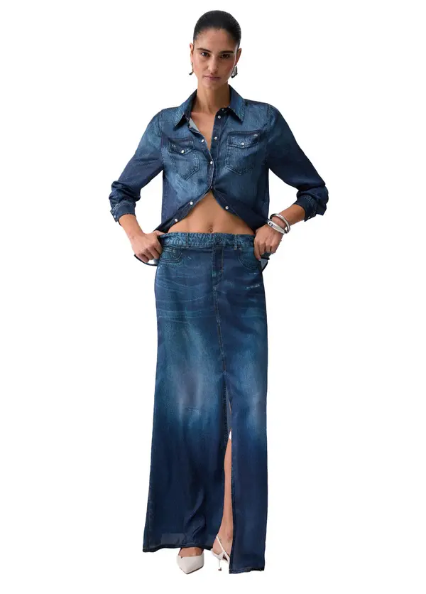 Digital-Print Flowing Satin Shirt 2 Image