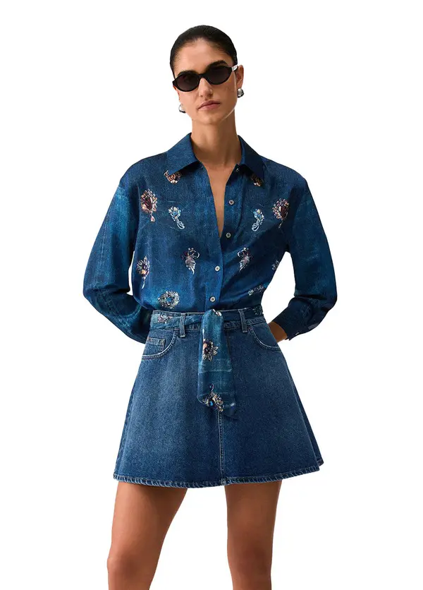 Denim Mini Skirt With Foulard 2 Image