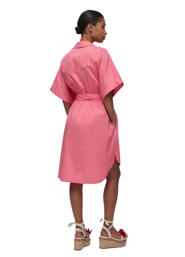 Cotton Poplin Short Sleeve Shirt Dress With Belt 2 Image