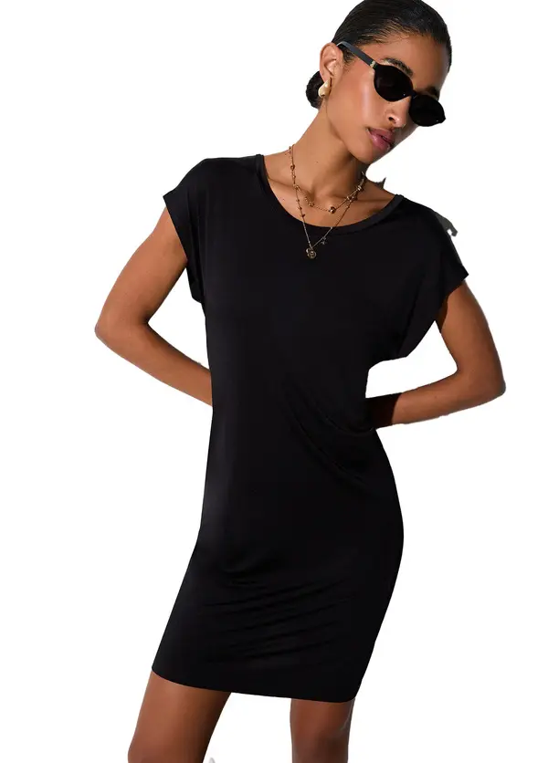 Short Shiny Jersey Dress With V-Neck Back 2 Image
