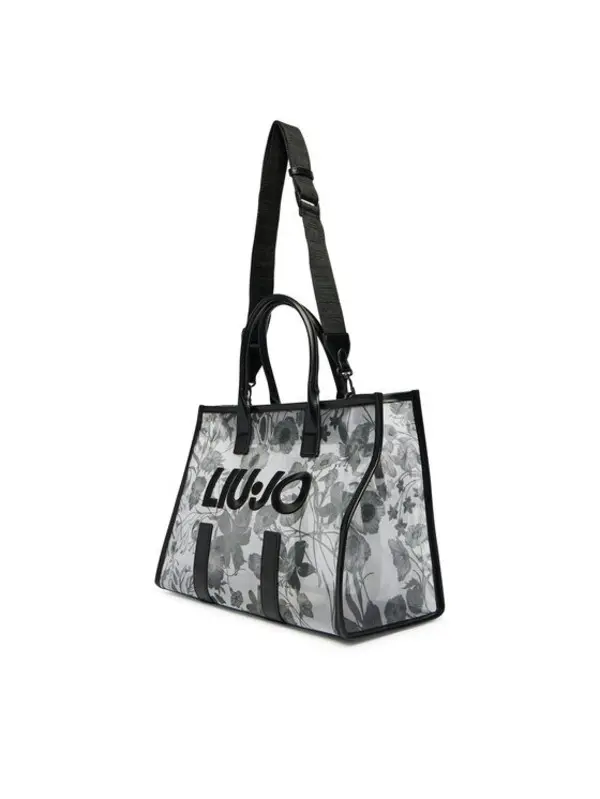 Floral Print Semi-Transparent Tote Bag With Logo Embossing 3 Image
