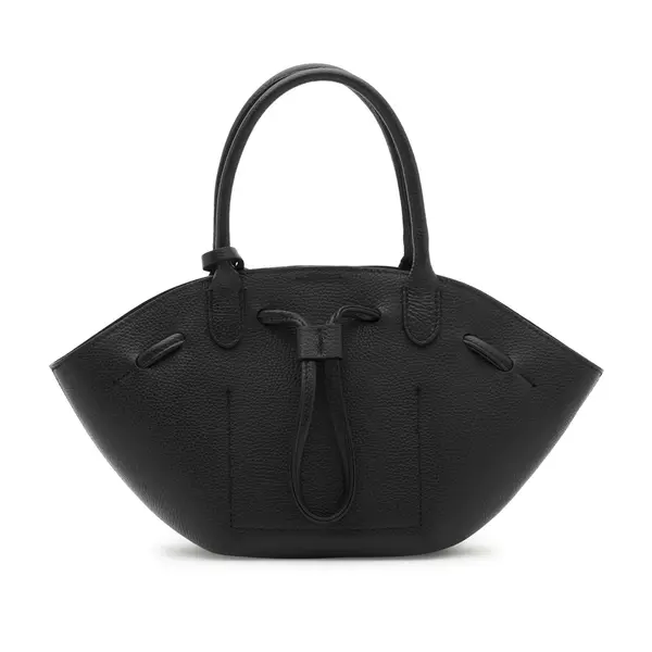 Grained Leather Drawstring Tote Bag 5 Image