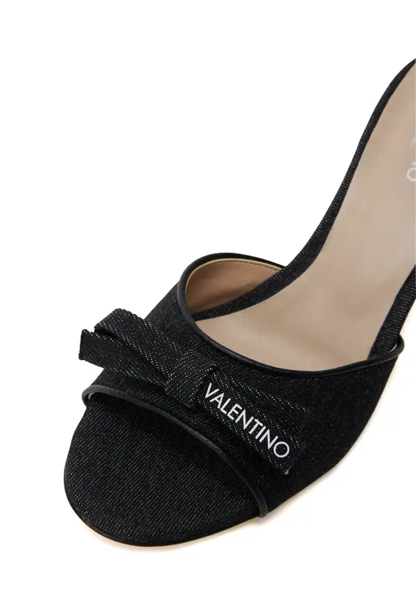 Denim Bow Open-Toe Heeled Mules 2 Image