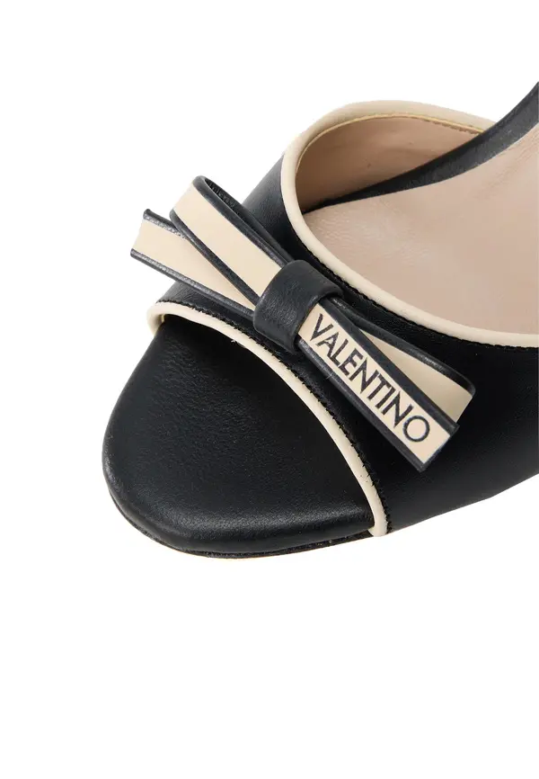 Two-Tone Leather Bow Ankle-Strap Sandals 1 Image