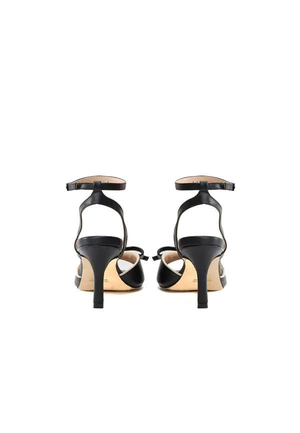 Two-Tone Leather Bow Ankle-Strap Sandals 3 Image