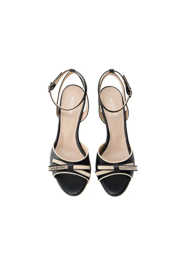 Two-Tone Leather Bow Ankle-Strap Sandals 4 Image