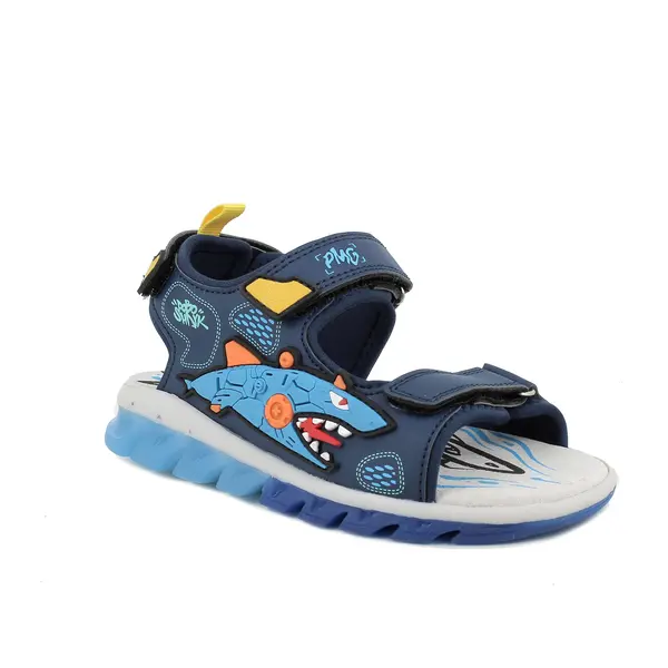 Kids Boys Blue Sport Sandals with Robo-Shark Graphic and Double Adjustable Straps 1 Image