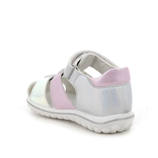 Baby Girl Iridescent Silver and Pink Leather Sandals with Holographic Detail 1 Image