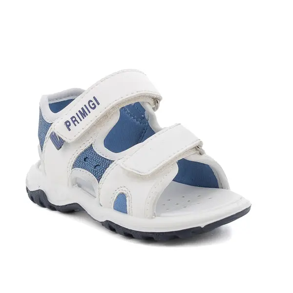 Baby Boy White and Blue Sport Sandals with Double Hook-and-Loop Straps 1 Image
