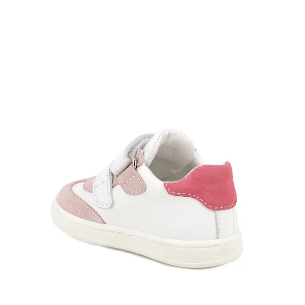 Baby Girl White and Pink Leather Sneakers with Double Hook-and-Loop Straps and Heart Detail 1 Image