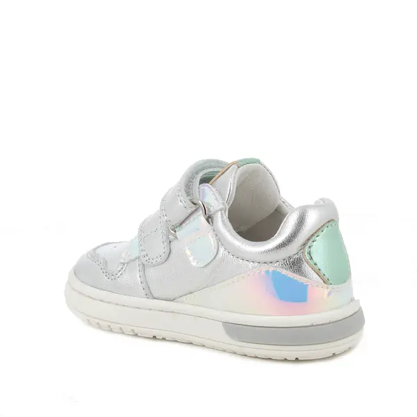 Baby Girl Metallic Silver Sneakers with Iridescent Heart Detail 1 Image
