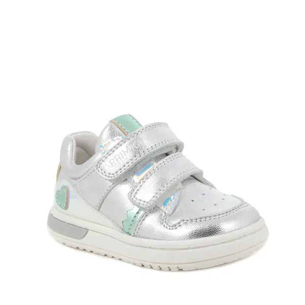 Baby Girl Metallic Silver Sneakers with Iridescent Heart Detail 2 Image