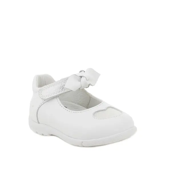 Baby Girl White Leather Mary Jane Ballerina with Bow and Heart Detail 1 Image