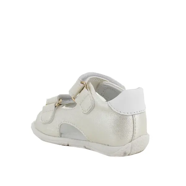 Baby Girl Shimmering Leather Sandals with Heart Detail and Double Straps 1 Image