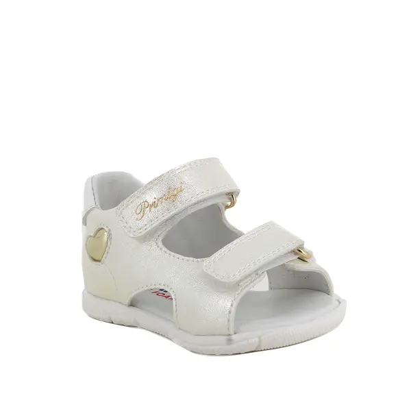 Baby Girl Shimmering Leather Sandals with Heart Detail and Double Straps 2 Image