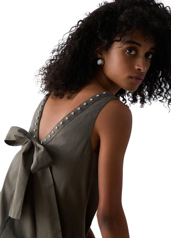 Long Muslin Sleeveless Dress With Precious Stones 3 Image